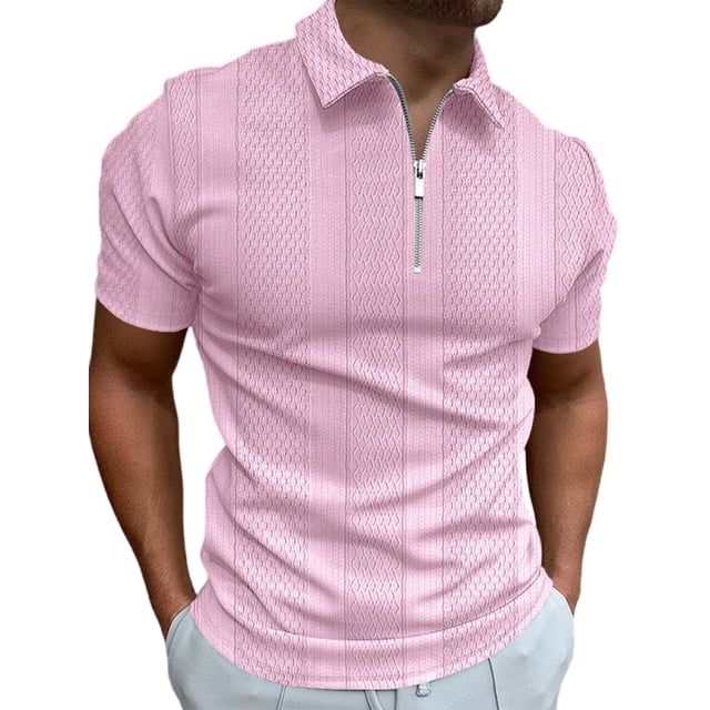 MAWCLOS T-Shirts pour Hommes Manches Courtes Été Hauts Polo Rayé Décontracté Plage Col à Revers Tee Rose TP