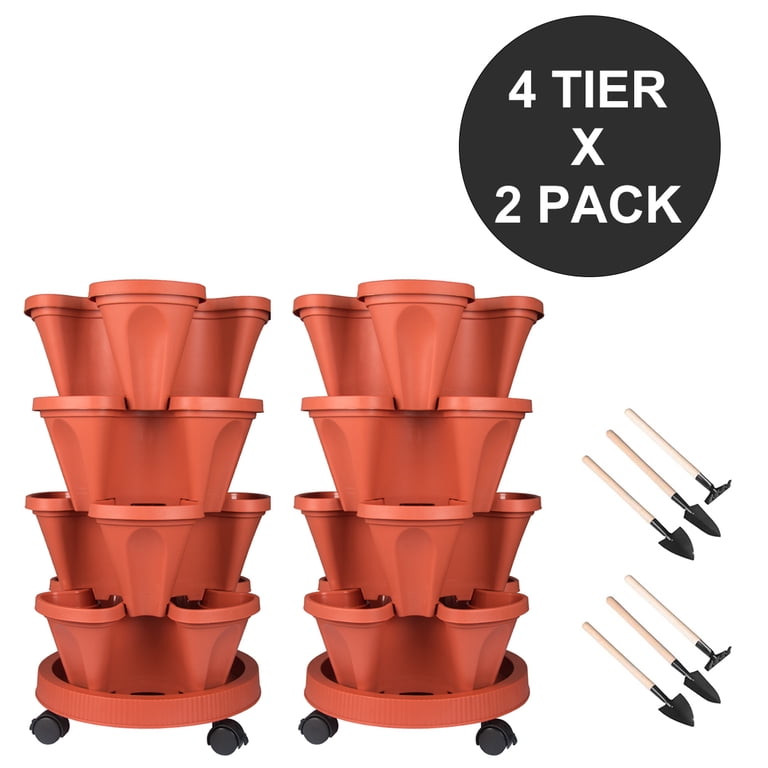 Gamexcel 4-Tier Stackable Planter, Red, 2-Pack photo 7