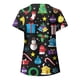 thumbnail image 3 of Pntutb Blusa de manga corta con cuello en V para mujer, uniforme con bolsillos estampados de Navidad Pntutb Pntutb-7154, 3 of 4