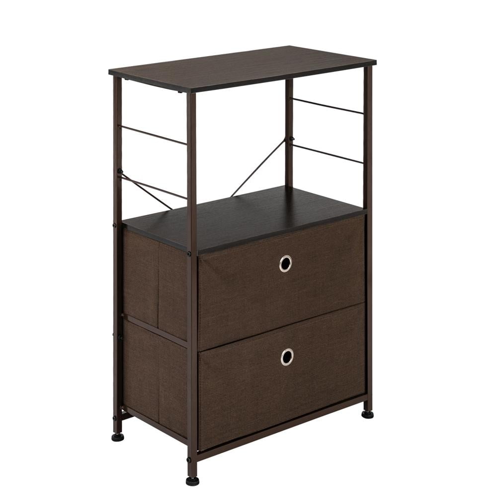 Nightstand 2 Drawer Shelf Storage Bedside Furniture Accent End Table Chest For Home Bedroom Office College Dorm Steel Frame Wood Top Easy Pull Fabric Bins Brown Walmart Com Walmart Com