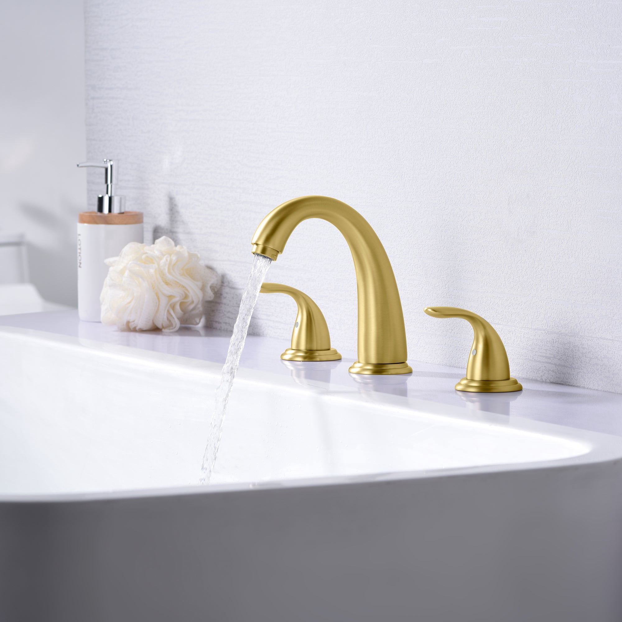 Sumerain High Flow Brushed Gold Two Handle Roman Tub Faucet with Valve