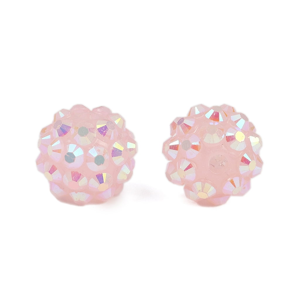 200pcs AB-color Resin Rhinestone Beads with Acrylic Round Beads Inside for Bubblegum Jewelry Pink 12x10mm Hole: 2~2.5mm