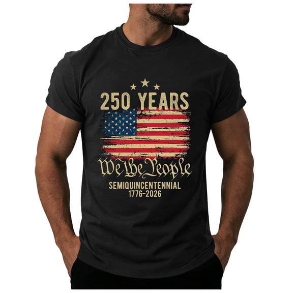 Independence Day T Shirt Men's Short Sleeve Cotton Jersey T-Shirt Black,2XL
