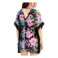 thumbnail image 2 of MIKEN Women's Black Tropical Print Stretch Lace Trim Kimono Deep V Neck Tie Swimsuit Cover Up XS, 2 of 2