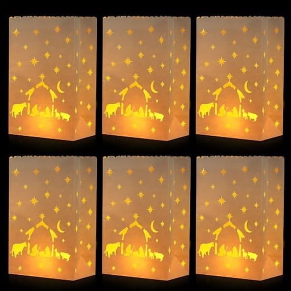 50 Pcs Christmas White Nativity Scene Luminary Bags Gift for Holiday Reusable for Outdoor Christmas Thanksgiving Decoration (Not Included Light)$$Electronics Accessories