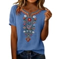 thumbnail image 5 of SSZMDLB Women Plus Size V Neck Short Sleeve Embroidered Boho Tshirt Casual Summer Tops Loose Fit Flowy Tee Shirt Vacation Outfits Beach Holiday Clothes, Blue 2XL, 5 of 7