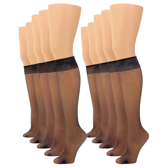 No nonsense Women's Sheer Knee Highs with Comfort Top 8 Pair Pack, Off Black, Plus