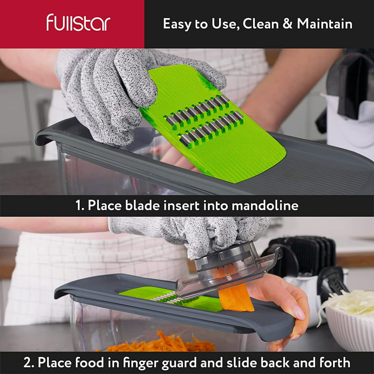 Fullstar 6-in-1 Mandoline Slicer For Kitchen, Cheese Grater, Vegetable  Spiralizer and Veggie Slicer for Cooking & Meal Prep (Kitchen Gadgets  Organizer & Safety Glove Included), Gray/Green 