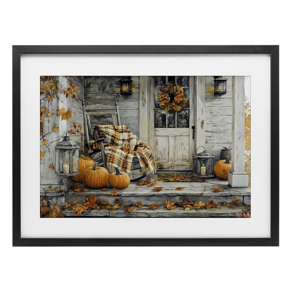 Stupell Industries Rustic Lodge Rustic & Cozy Fall Porch Black Framed Print Under Glass, 20 x 14, by Creative Studio