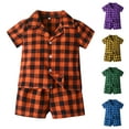 thumbnail image 5 of Toddller Girls Pajamas 2-3 Years Girls' Plaid Pajama Set Button Collar Short Sleeve Summer Sleepwear Clothes Trendy Matching Kids Pajamas #Green, 5 of 5