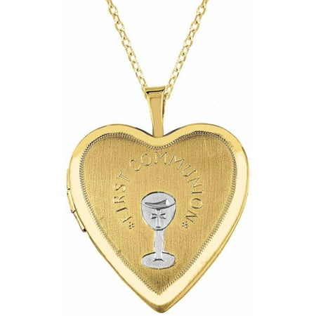 Yellow Gold-Plated Sterling Silver Heart-Shaped with First Communion Cup 2-Tone Locket