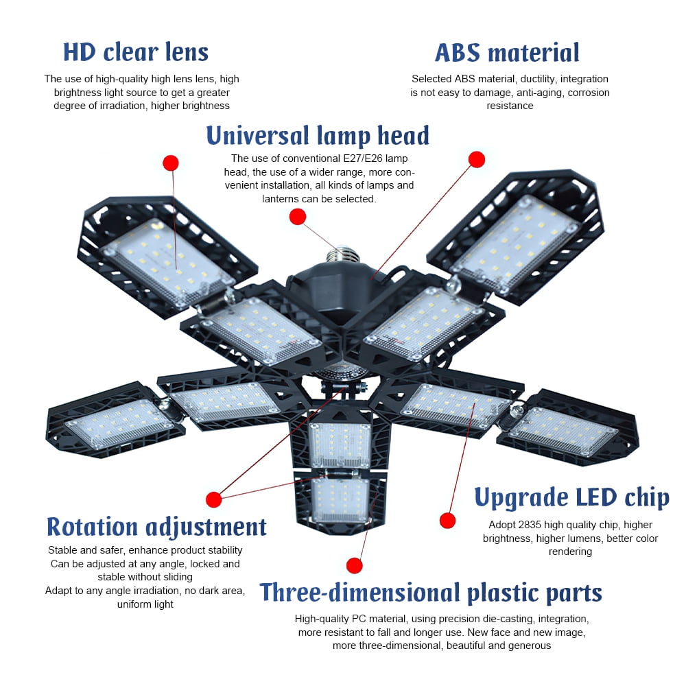 180W LED Garage Lights,18000LM 6500K LED Garage Ceiling Lights with 10+1 Deformable Adjustable Panels,Super Bright LED Lights for Garage E26/E27,1PACK