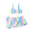 thumbnail image 2 of hengsof Toddler Girl's 3 Pieces Hawaiian Rainbow Print Bikini Swimsuit with Ruffle Trim Beach Skirt Round Neck Shoulder Strap Swimsuit Set, 2 of 6