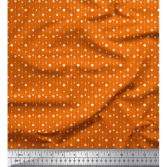 Soimoi Orange Viscose Chiffon Fabric Line & Circle Geometric Print Fabric by the Yard 42 Inch Wide
