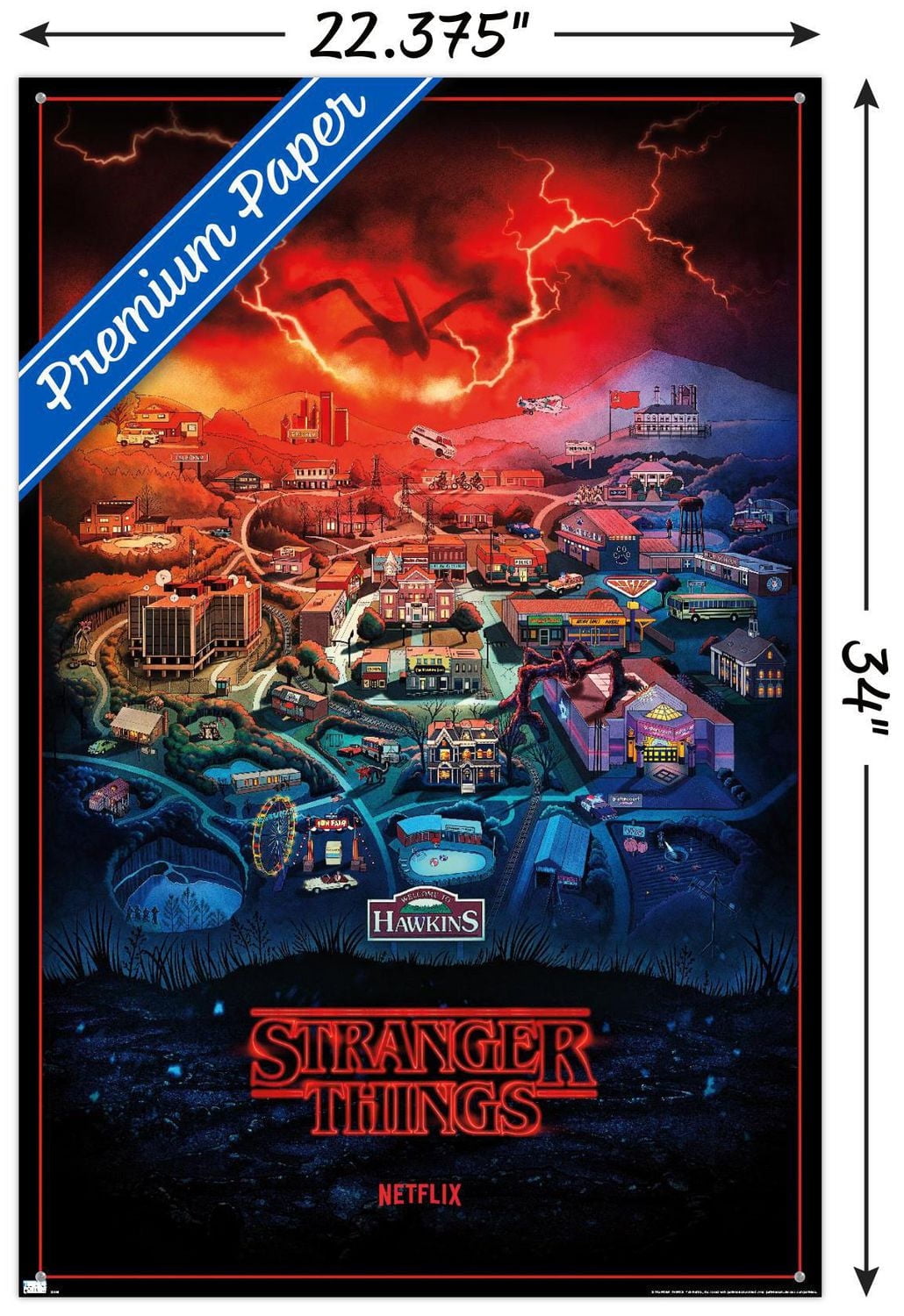 Netflix Stranger Things: Season 4 – Hawkins, Indiana 22.375" x 34" Wall Poster with Beechwood Magnetic Frame, by Trends International