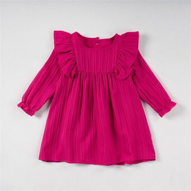 WEAIXIMIUNG Robes pour Filles 7-8 Fantaisie Bébé Fille Printemps Automne Robe Couleur Unie Col Rond Manches Longues Robes Costumes Enfants 100