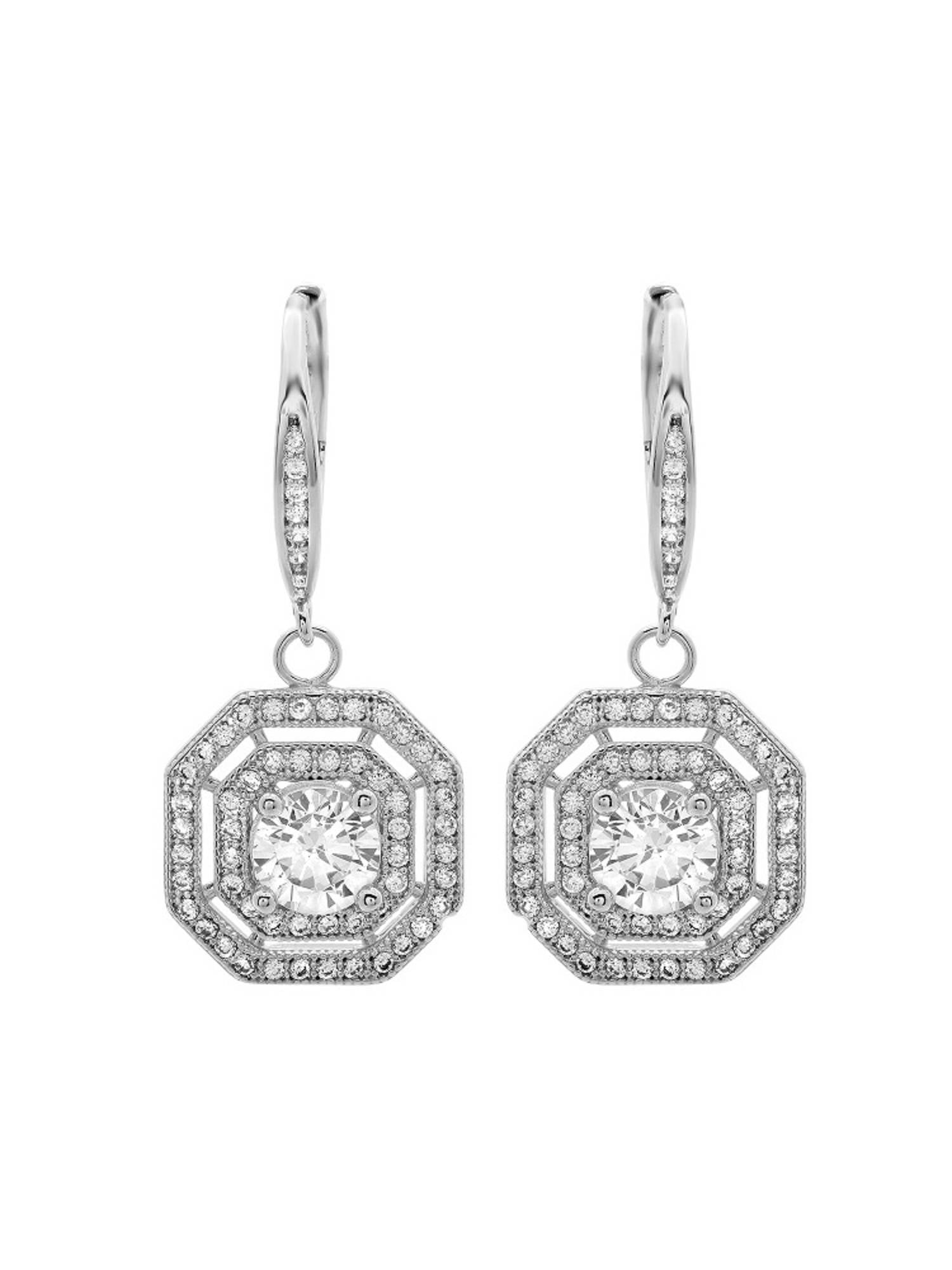 Gem Stone King Stunning Octagon White Cubic Zirconia Dangle Earrings