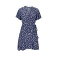 thumbnail image 6 of ZVNAΖH Women's Summer Short Sleeve Sexy Tie Wrap V Neck Floral Sundress Mini Dress, Sizes S-XL, 6 of 7