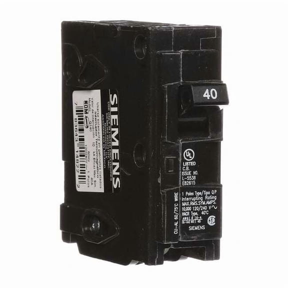 Miniature Circuit Breaker, Q Series, 40A, 1 Pole, 120V AC, 10kA at 120V AC Q140