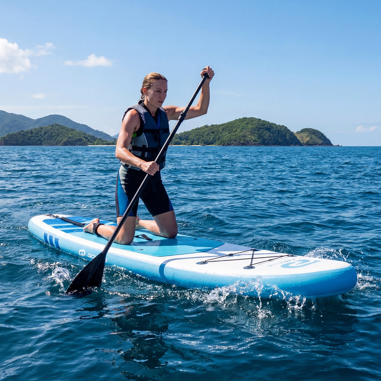 Costway 11’ Wide Inflatable Stand Up Paddle Board , Stable SUP for Adults and Youth Dark Blue+Sky Blue