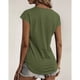 thumbnail image 3 of Mujer Cremallera Cuello en V Encaje Crochet Ojal Top Manga corta Camisa casual Transpirable Color puro, 3 of 6