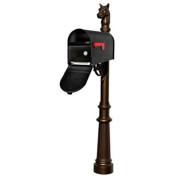 Lewiston LPST-E1-LKIT-801-BRZ E1 Economy Mailbox Locking Insert System with Fluted Base & Horsehead Finial, Bronze