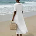 thumbnail image 5 of Blmnix Dresses for Women Beach Dress Button Down Popover Under Dress Crew Neck Short Sleeve Tea-Length Summer Dress,S, 5 of 5