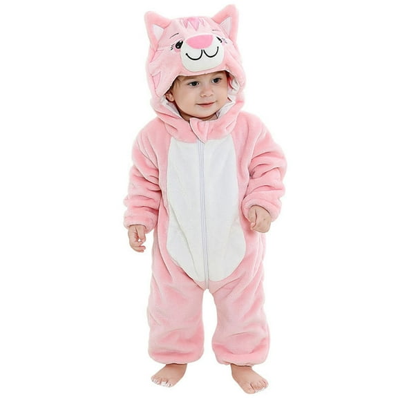 DHFJKG Baby Boys Girls Flannel Fuzzy Jumpsuit Long Sleeve Hooded Zipper Onesie With Cartoon Character Critter Shape For Unisex 0-3 Years Home Cozy Jumpsuits