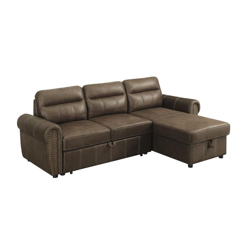 99 Kipling Brown Polished Microfiber, Reversible Sleeper Sectional Sofa With Storage Chaise
