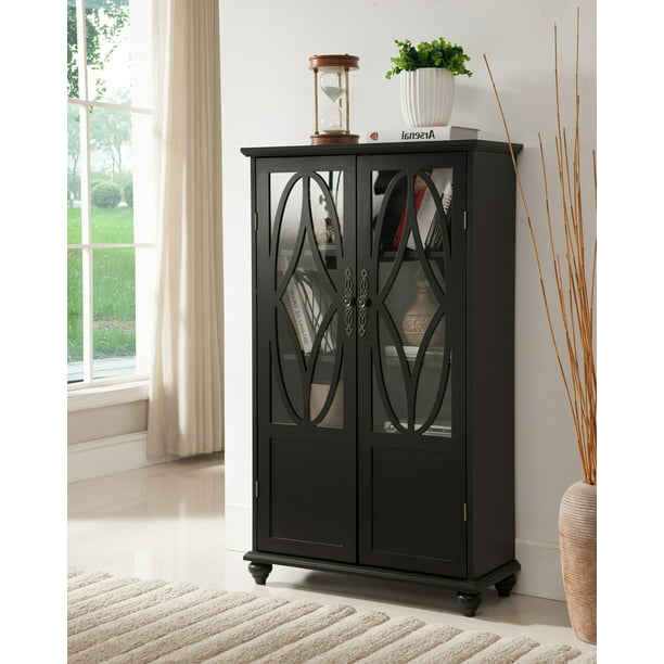 Tyler China Curio Display Cabinet With, Black Storage Cabinet With Glass Doors