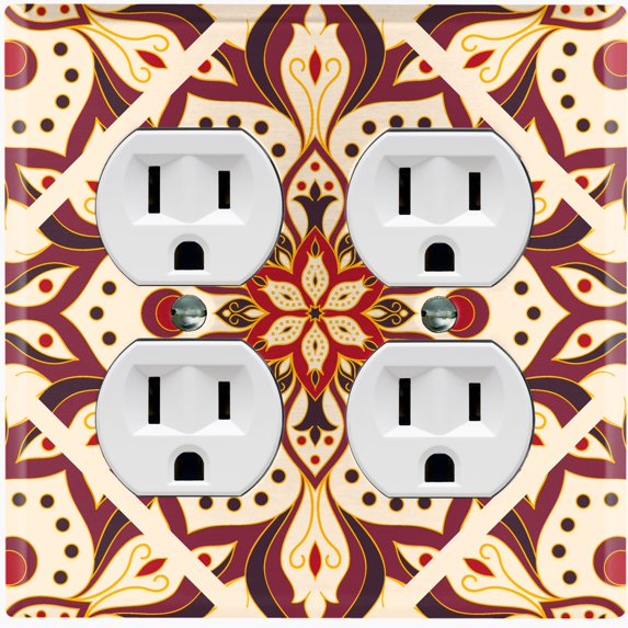 Metal Light Switch Plate Cover Beige Burgundy Mandala Flower Tile Pattern MDL032