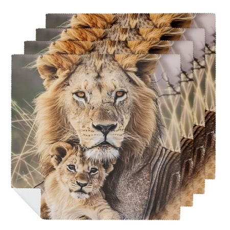 

FACANNAP Lion Baby Lion Wildlife Cloth Napkins Set of 6 Polyester Reusable for Hotel Home Banquet Atmosphere Embellishment Gift 4 PCS