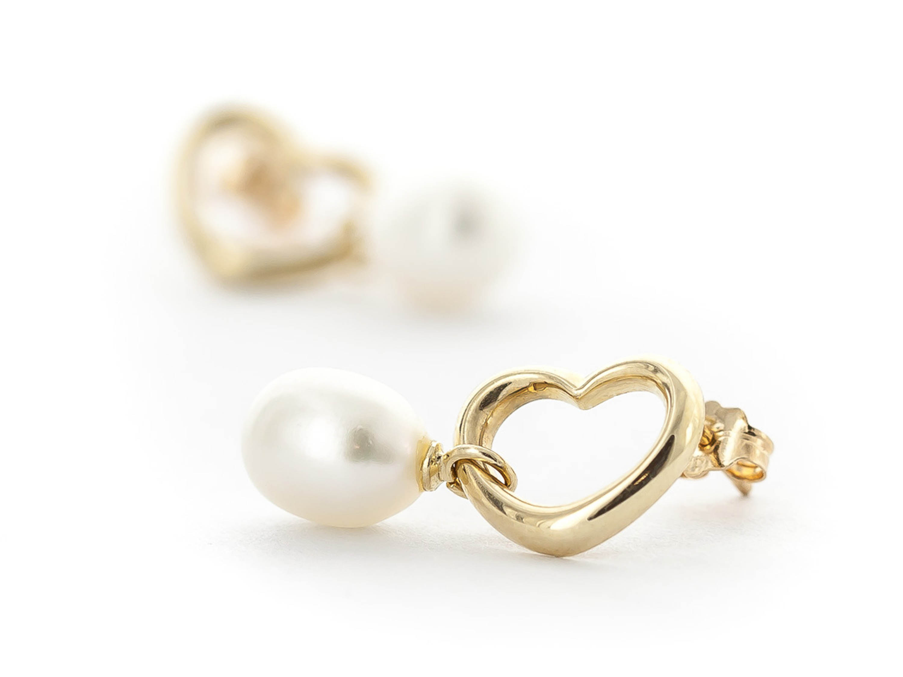 Galaxy Gold 8 Carat 14k Solid Gold Open Heart Stud Earrings with Dangling Freshwater-cultured Pearls - image 4 of 5