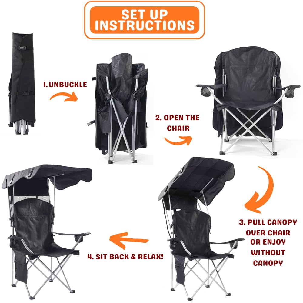 VTOY Folding Chair with Canopy Portable Chair with Shade for Outside Beach Chairs for Adults Chair with Shade Canopy Camping Chairs for Outdoors(Black)