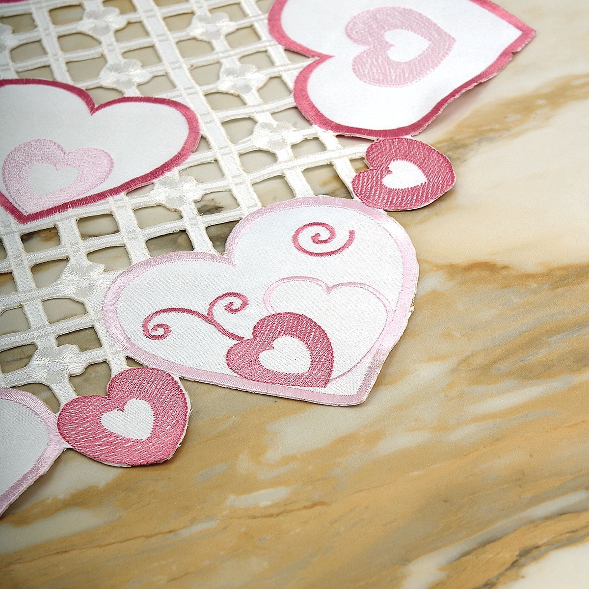 Current Valentine Hearts Table Runner - 13 x 72-Inch Pink Indoor & Outdoor Dining Decorations, Embroidered Home Decor, Holiday Centerpiece, Machine Washable Polyester