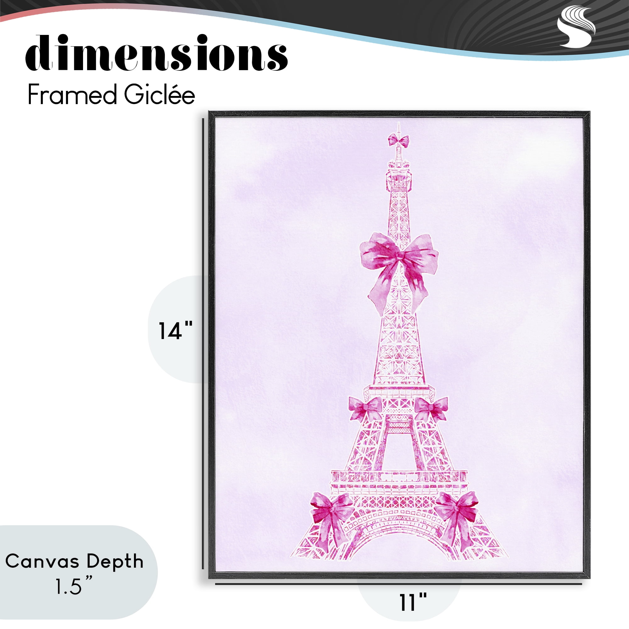 Stupell Industries Ribbon Bedecked Eiffel Tower Black Framed Giclee Art, design by Ziwei Li