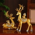 thumbnail image 6 of 2 Pack Resin Christmas Reindeer Figurines Deer Statues Elk Sculpture Deer Ornaments for Living Figurine Statues TV Cabinet Home Office Wine Cabinet Decoration (Gold), 6 of 6