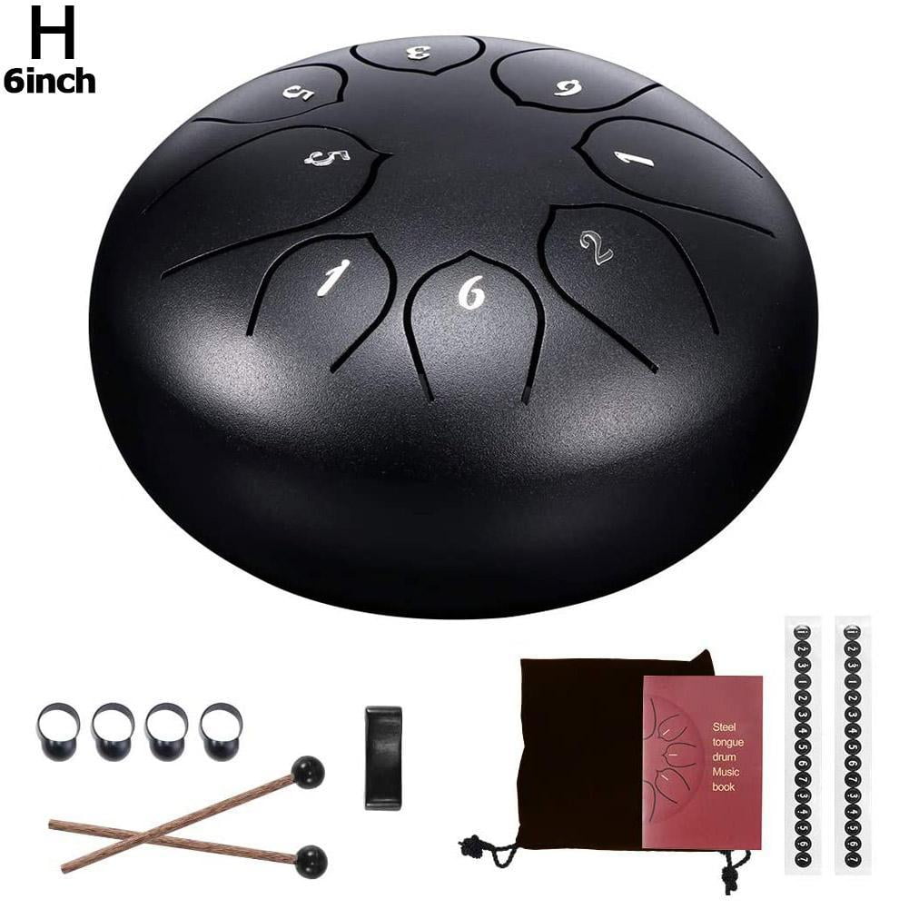 2 Drumsticks Steel Tongue Drum 6 Inch Hand Pan Percussion Drum 8 Tune Ethereal Drum Instrument Set with Drum Carry Bag Tutorial Book 4 Finger Picks