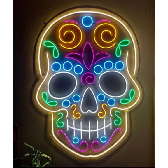 Neon Signs Skull Beer Bar Bedroom Art Neon Light Halloween Neon Lights Sign for Home Office Hotel Pub Cafe Recreation Room Wall Decor Man Cave Night Light