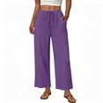 thumbnail image 5 of Hurxie Women's Pants Summer Palazzo Flowy Wide Leg Beach Trousers with Pockets Purple,XL, 5 of 6