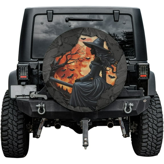 Lotusprinthandmade Personalized Haloween Witch Spare Tire Cover Without Backup Camera Hole 6 Sizes (27 in.)