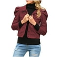 thumbnail image 2 of Qetyuw Womens Faux Leather Crop Jacket Ruffle 3/4 Sleeve Moto Jackets Lapel Button Down Casual Coat Outwear, 2 of 7