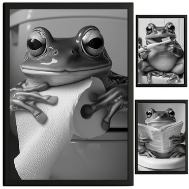 Frog Bathroom Decor, Wall Art, Farmhouse Photo Picture Set, 3pk, 8.5x11, TheNameStore