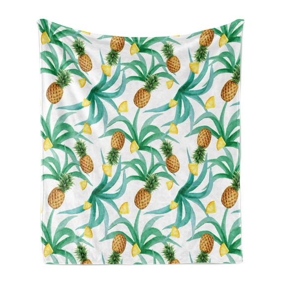 Hawaii Soft Flannel Fleece Throw Blanket, Botany Inspired Traditional Luau Party Funky Polynesian Culture, Cozy Plush for Indoor and Outdoor Use, 50" x 70", Jade Green Marigold, by Ambesonne