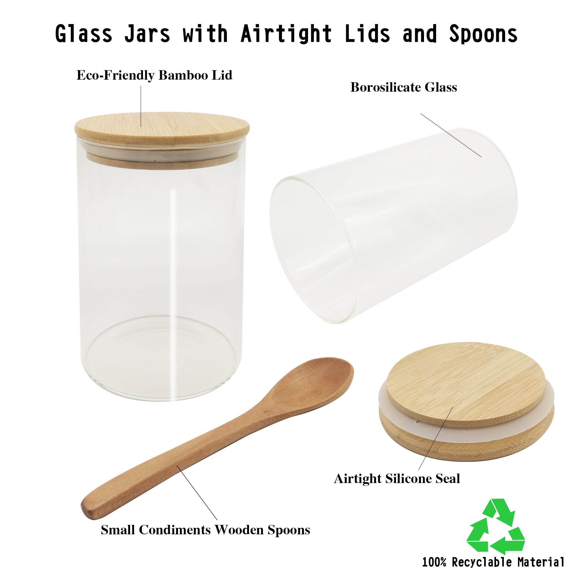 Square Glass Jars With Lids Wholesale With Bamboo Lid and Spoon