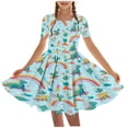 thumbnail image 2 of SGFCWSX Girls Short Sleeve Skater Dress Kids Casual Crewneck Print Swing Dress for Spring Summer Light Blue Size 11-12 Years, 2 of 6