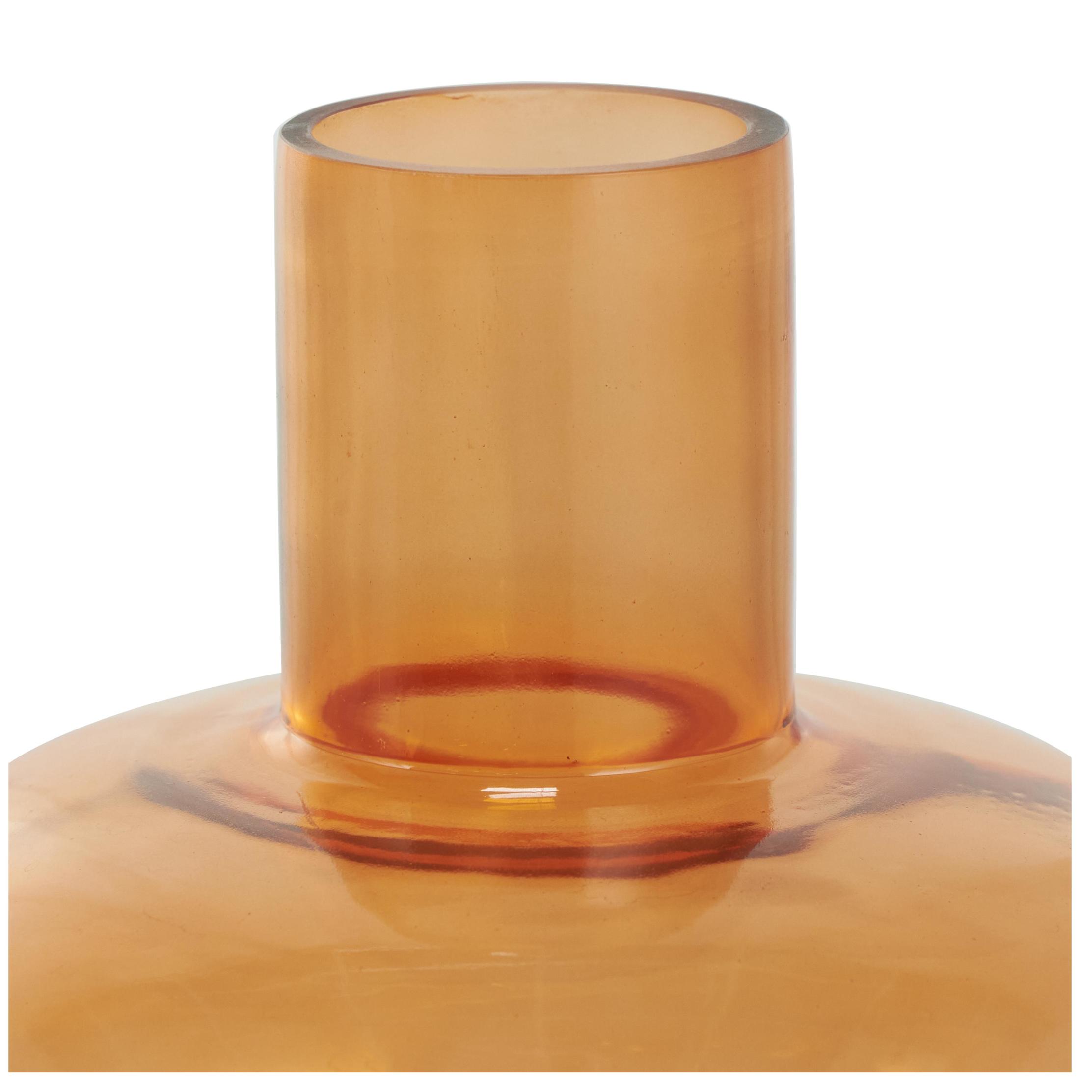DecMode 12", 10", 7"H Round Orange Glass Vase with Varying Shapes and Sizes, Set of 3