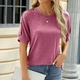 thumbnail image 5 of Scyoekwg Tops For Women Trendy Round Neck Button Sleeve Tshirt Loose Summer Comfy Lightweight Solid Color Short Sleeve T Shirts Casual Blouses (Pink,XL), 5 of 7