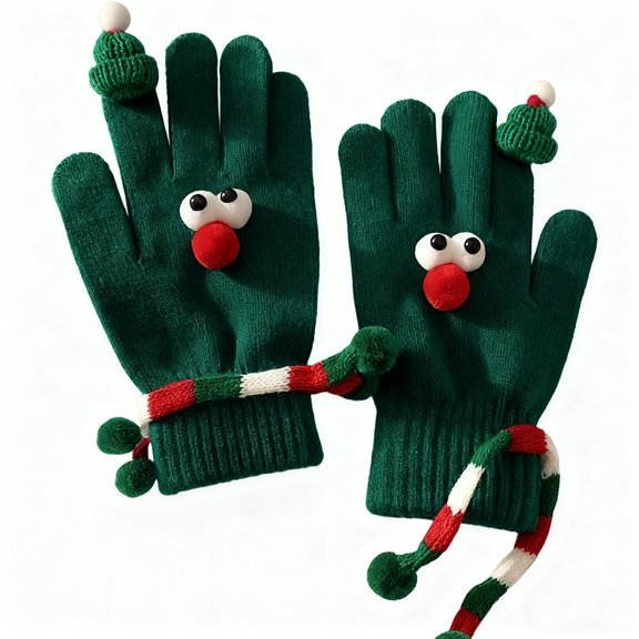 SUXIAN Thermal Gloves Christmas Festive Fingerless Knitted Touchscreen Mittens Winter Warm Textured Yarn Handwear Winter Gloves Women Green One Size