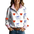 thumbnail image 2 of Valentines Day Blouses for Women Lapel Collared Long Sleeve Button Up Valentine Heart Dressy Top, 2 of 5